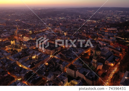 Aerial Panorama View of European City Lviv, Ukraine Aerial Panorama View of European City Lviv, Ukraine 74396431