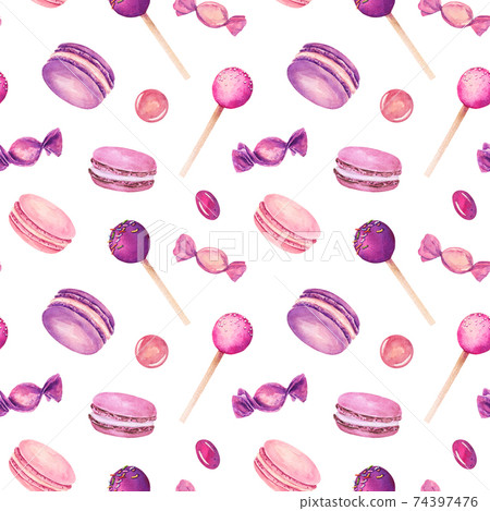 Seamless pattern with watercolor colorful macaroons isolated on white background. Seamless pattern with watercolor colorful macaroons isolated on white background. 74397476