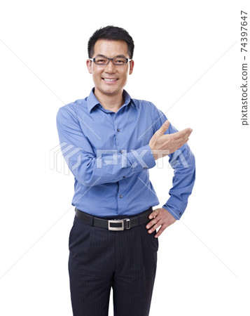 asian businessman making an introduction, isolated on white asian businessman making an introduction, isolated on white 74397647