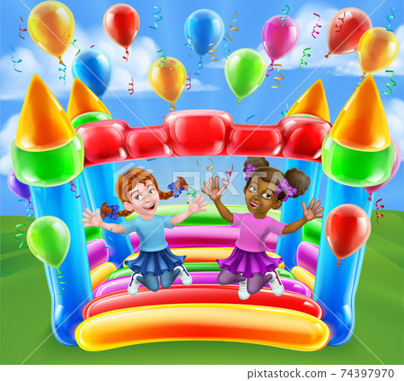 Bouncy House Castle Jumping Girls Kids Cartoon Bouncy House Castle Jumping Girls Kids Cartoon 74397970