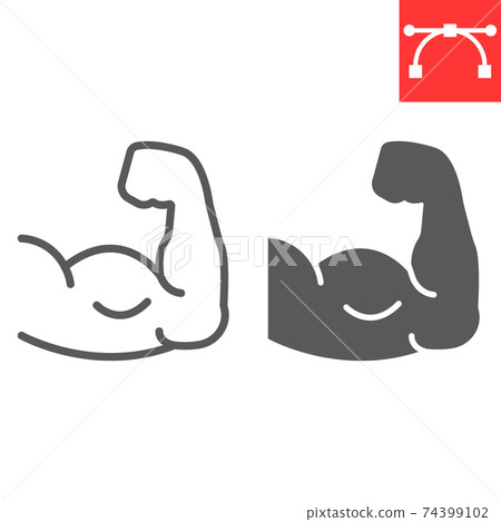 Arm muscle line and glyph icon, fitness and bodybuilder, biceps sign vector graphics, editable stroke linear icon, eps 10. 74399102
