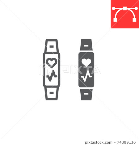 Fitness tracker line and glyph icon, fitness and sport, fitness band sign vector graphics, editable stroke linear icon, eps 10. Fitness tracker line and glyph icon, fitness and sport, fitness band sign vector graphics, editable stroke linear icon, eps 10. 74399130