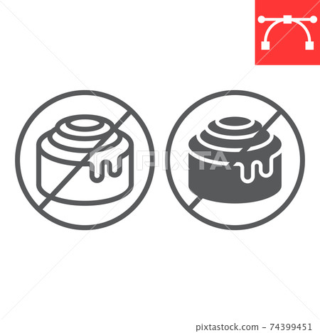 No sweet line and glyph icon, food and keto diet, cinnamon bun sign vector graphics, editable stroke linear icon, eps 10. 74399451