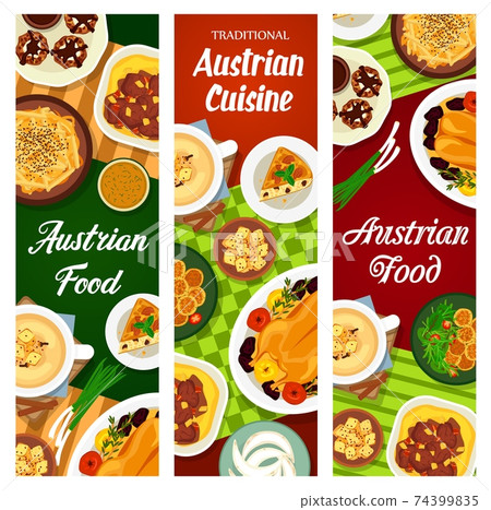 Austrian food restaurant menu dishes vector banner 74399835