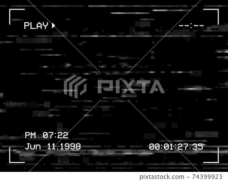 Play VHS tape noise, glitch TV screen background Play VHS tape noise, glitch TV screen background 74399923