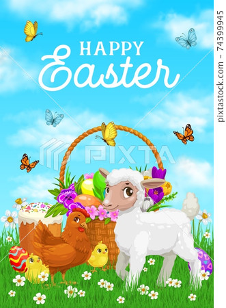 Happy easter greeting card vector template Happy easter greeting card vector template 74399945