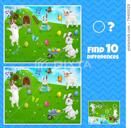 Easter egg hunt bunnies kids game, find difference - Stock Illustration ...