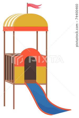 Kids playground equipment, slides and swing isolated on white background outdoor construction 74400460