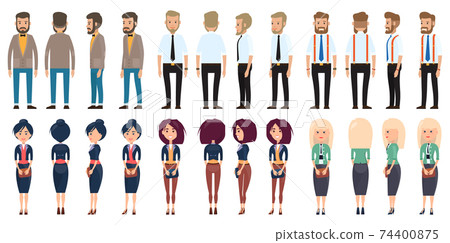 Stylish businesspeople wearing office suits. Businesswomen and businessmen with style office cloth 74400875