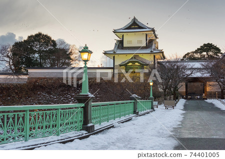 Kanazawa, Japan at Kanazawa Castle on a winter dusk 74401005