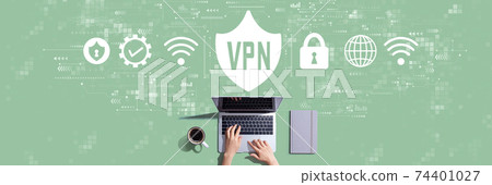VPN concept with person working with laptop VPN concept with person working with laptop 74401027