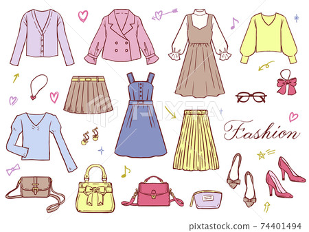 Women's fashionable fashion items hand-drawn illustrations Women's fashionable fashion items hand-drawn illustrations 74401494
