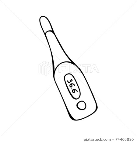 Simple hand drawn electronic thermometer icon. Isolated on white background. Vector stock illustrarion. 74403850