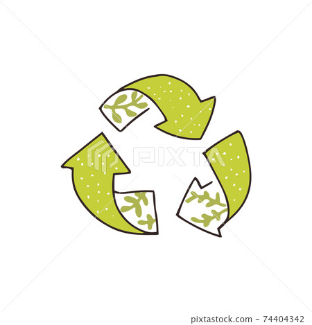 Hand drawn recycling icon, tree green arrows.... - Stock ...