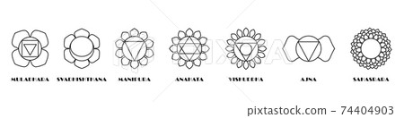 Yoga spiritual chakras set. Energy muladhara and health nature light anahata spiritual heal svadhisthana with mind warming rays manipura. 74404903