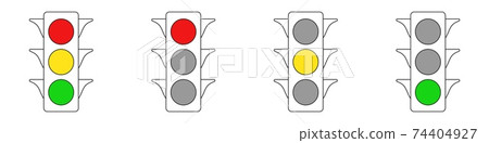 Traffic lights with control signal. Regulation illuminated with red stop color yellow attention and green drove black off creative semaphore. 74404927
