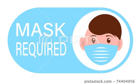 Hipster in protective mask required icon. Blue safety during coronavirus pandemic and mandatory wearing. Hipster in protective mask required icon. Blue safety during coronavirus pandemic and mandatory wearing. 74404956