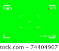 Green frame of included camera with video shooting parameters. Chroma key with viewfinder cross and resoluton photo quiality indicators. 74404967