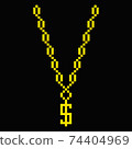 Gold chain with dollar symbol pixel icon. Luxurious rich rapper necklace for game party cultural hip hop. 74404969