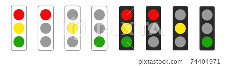 Traffic lights with signal options. Controller illuminated with red stop color yellow attention and green drove black off creative. 74404971