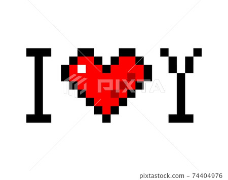 I love you pixel icon. Red hearts with black outline in capital letters and shape romantic recognition heartfelt. 74404976