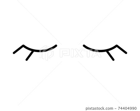 Closed eyes abstract minimalism. Black contour curved lines with eyelashes symbol of sleep. 74404990