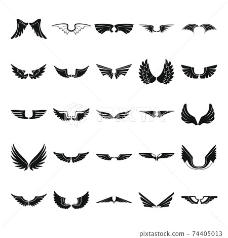 Wings black simple flat silhouette icons set 74405013