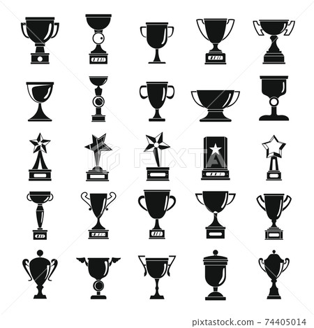 Trophy and awards cup black simple flat silhouette icons set 74405014