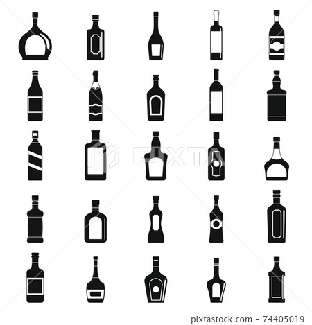 Alcohol bottles. Set of black icons Alcohol bottles. Set of black icons 74405019