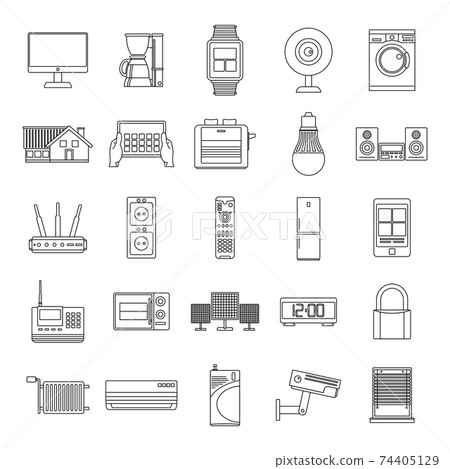 Smart house set icons, outline style 74405129