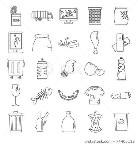 Garbage set icons, outline style Garbage set icons, outline style 74405132
