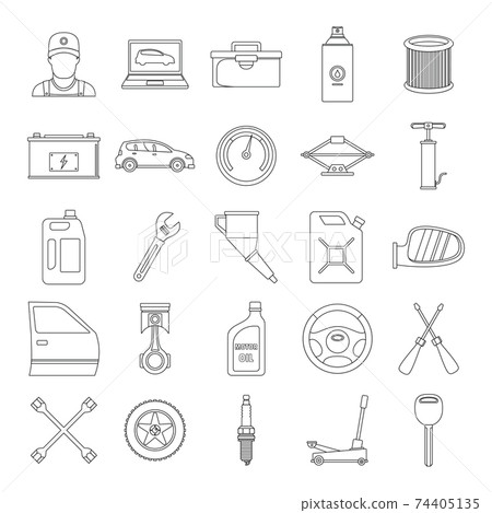 Auto service set icons, outline style 74405135