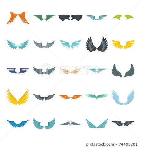Wings set on white background. Heraldic flat... - Stock Illustration ...