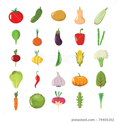 Colorful cartoon vector icons set of fruits and... - Stock Illustration ...
