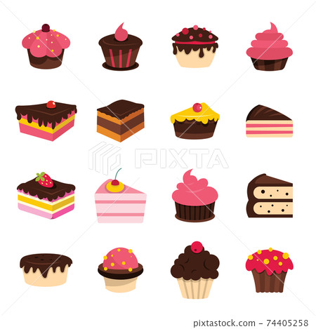 Cartoon cake set isolated on white background 74405258