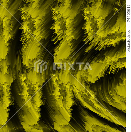 3D illustration of Wavy and haphazard mixing of yellow shades on black canvas. Concept of home decor and interior designing 74405612