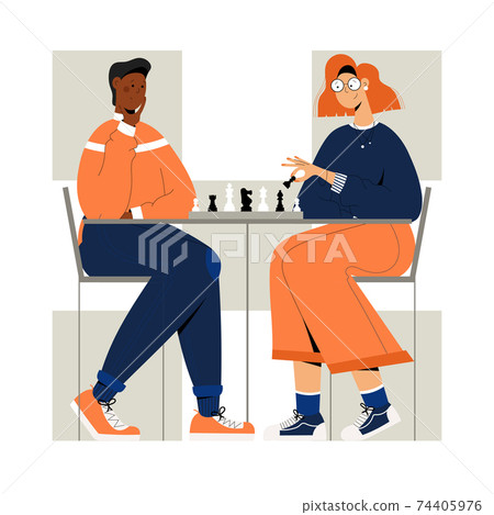 Couple plays chess. 74405976