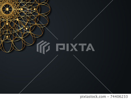Gold vintage greeting card on black background. Luxury ornament template. Great for invitation, flyer, menu, brochure, postcard with copy space wallpaper, decoration, any desired idea. Orient style 74406233