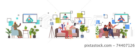 set mix race people discussing with doctors in web browser windows during video call online medical consultation 74407126