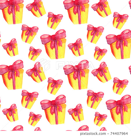 Bright watercolor gift box seamless pattern 74407964