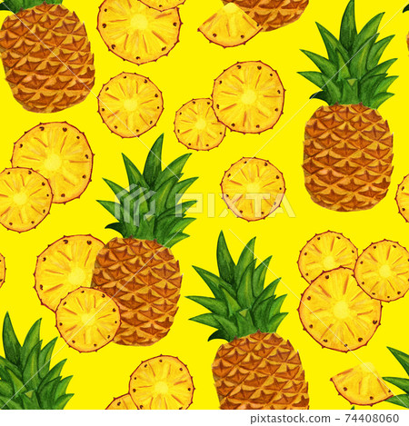 Pineapple seamless pattern on yellow background 74408060