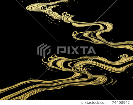 黑色和金色的日式素材,帶有波浪圖案-有多種變化 黑色和金色的日式素材,帶有波浪圖案-有多種變化 74408942