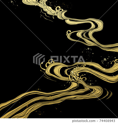 黑色和金色的日式素材，帶有波浪圖案-有多種變化 74408943