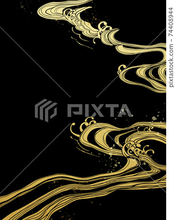 Japanese style material of black and gold with wave motif-There are multiple variations 74408944
