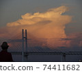 Man watching the sunset and the bridge 74411682
