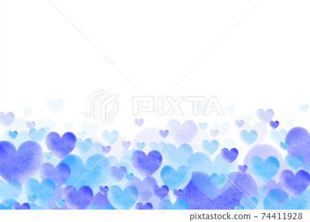 White Day Material Large, medium and small blue / purple watercolor Heart image that springs up from below Horizontal background White Other colors available 74411928