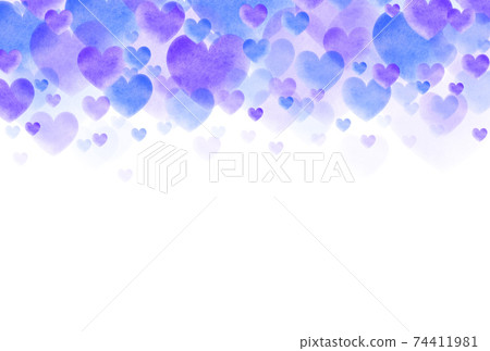 White Day material Image of watercolor blue / purple hearts springing up Horizontal background White Other colors available 74411981