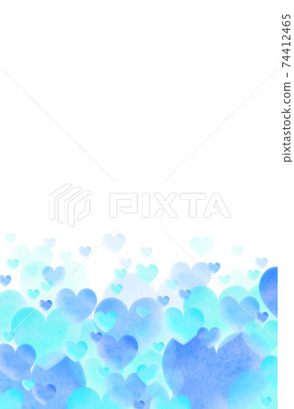 白色情人節材料大，中，小藍色/淺藍色水彩畫從下方彈出的心臟圖像垂直背景白色其他可用顏色 74412465