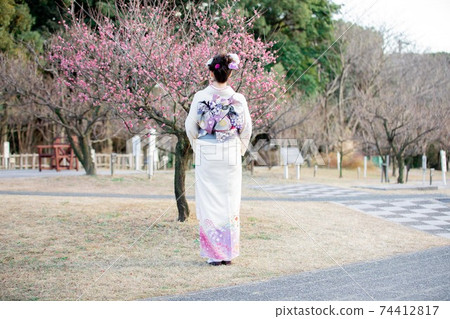 一個女人穿著和服的背面 一個女人穿著和服的背面 74412817