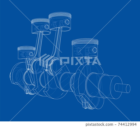 Engine crankshaft with pistons outline. Vector 74412994